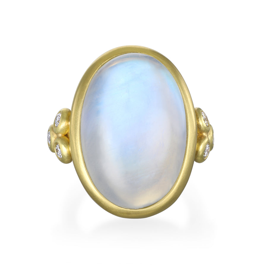 18 Karat Gold Moonstone Triple Diamond Bead Ring