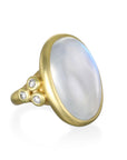 18 Karat Gold Moonstone Triple Diamond Bead Ring