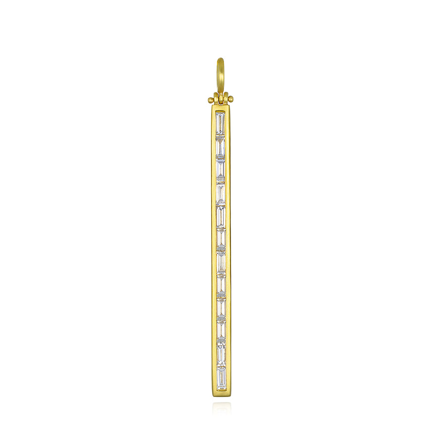 18 Karat Gold Diamond Baguette Bar Pendant