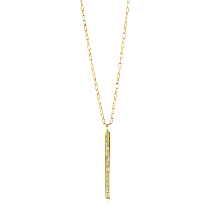 18 Karat Gold Diamond Baguette Bar Pendant
