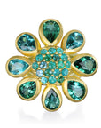18 Karat Gold Blue-Green and  Paraiba Tourmaline Flower Ring