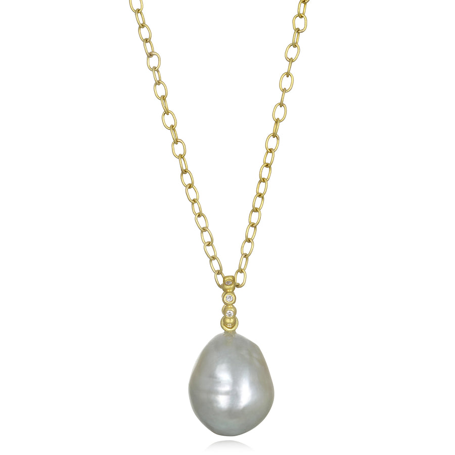 18 Karat Gold Pistachio Baroque Pearl Pendant with Diamond Granulation Bail