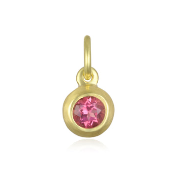 18 Karat Gold Bezel Set Pink Tourmaline Birthstone Charm