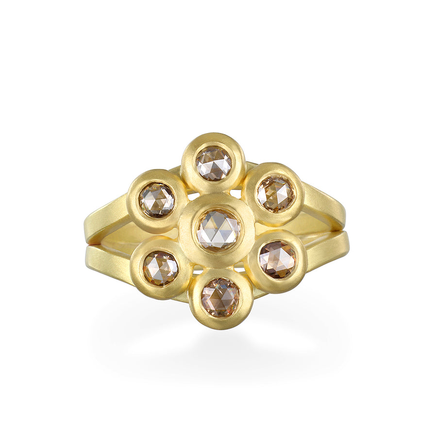 18 Karat Gold Champagne Rose Cut Diamond Daisy Ring