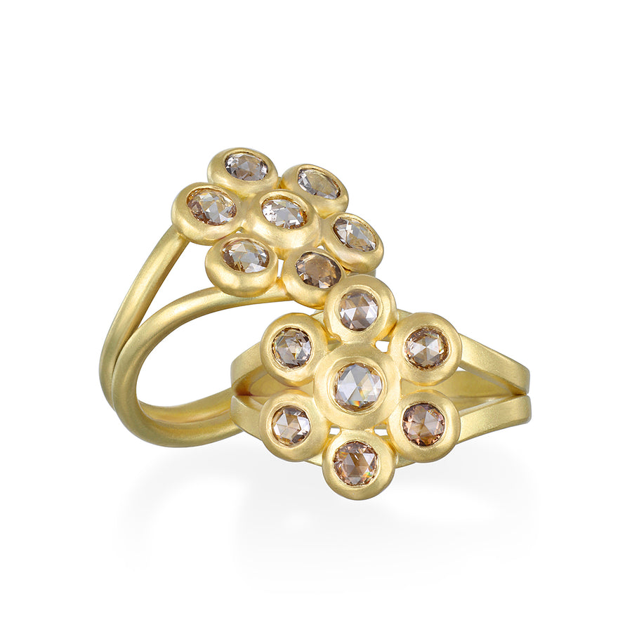 18 Karat Gold Champagne Rose Cut Diamond Daisy Ring