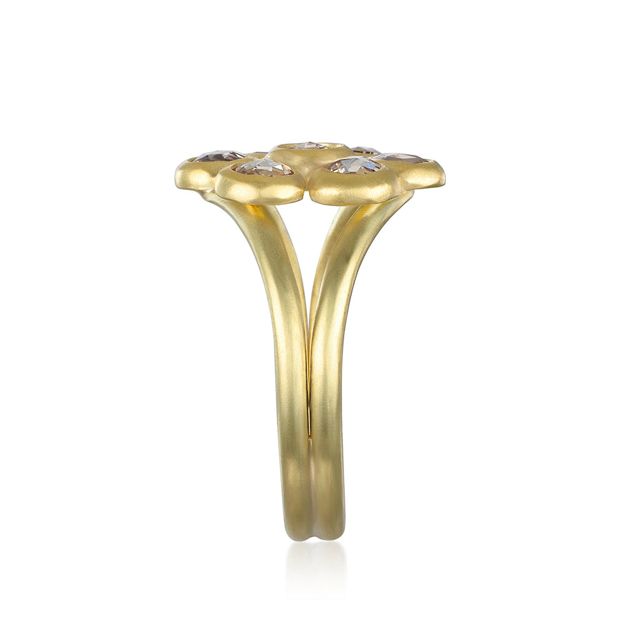 18 Karat Gold Champagne Rose Cut Diamond Daisy Ring