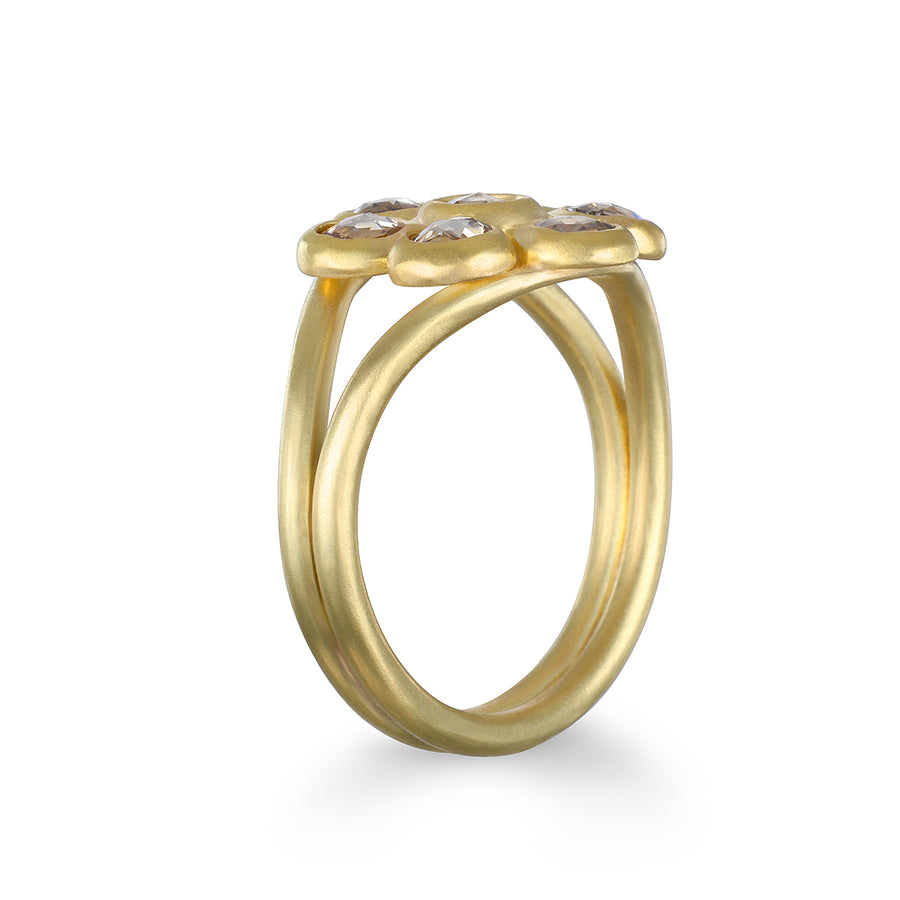 18 Karat Gold Champagne Rose Cut Diamond Daisy Ring