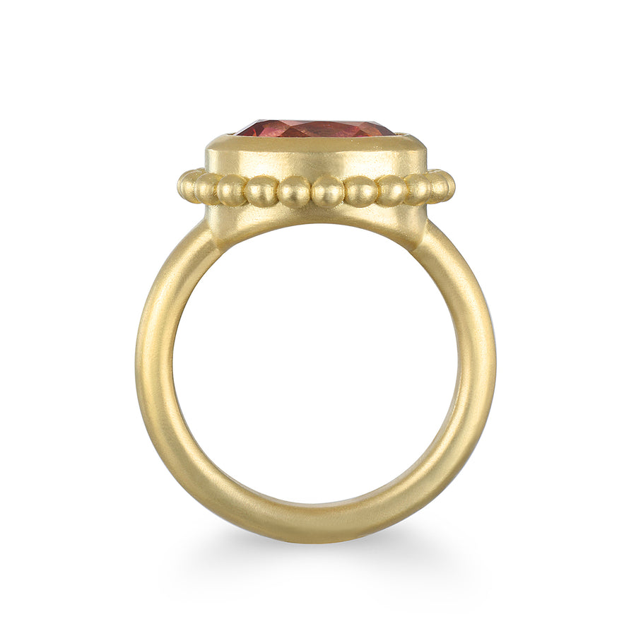 18 Karat Gold Pink Tourmaline Granulation Bezel Ring
