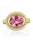 18 Karat Gold Pink Tourmaline Granulation Bezel Ring