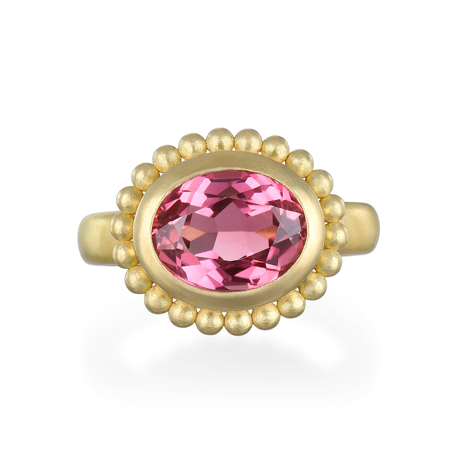 18 Karat Gold Pink Tourmaline Granulation Bezel Ring