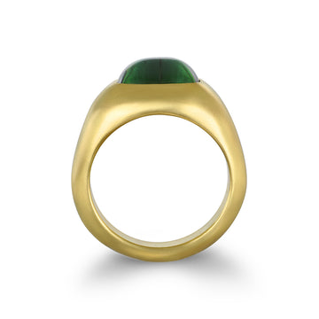 18 Karat Gold Cushion Green Tourmaline Cabochon RIng