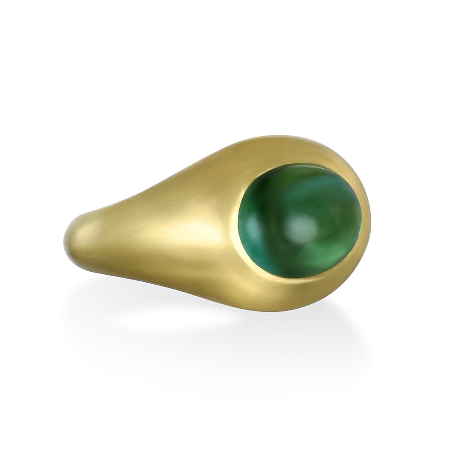 18 Karat Gold Oval Green Tourmaline Cabochon RIng