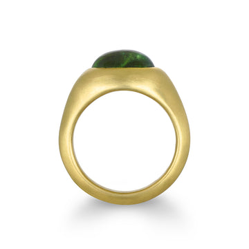 18 Karat Gold Oval Green Tourmaline Cabochon RIng