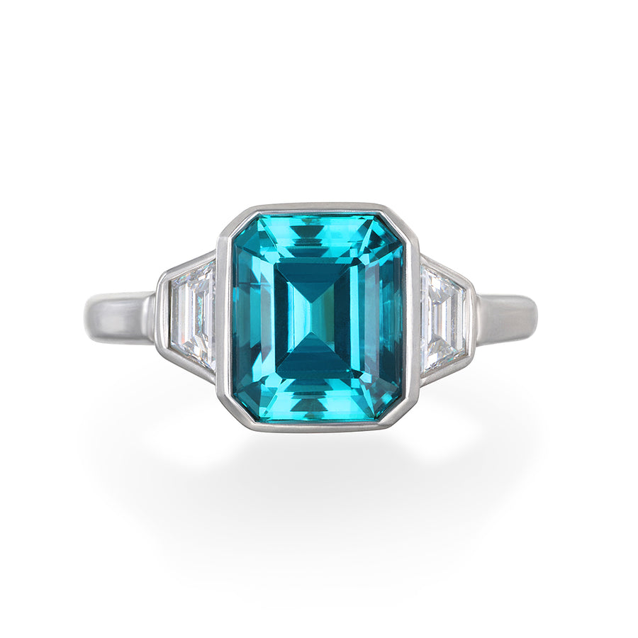 Platinum Blue Tourmaline and Diamond Halo Ring | Shreve & Co.