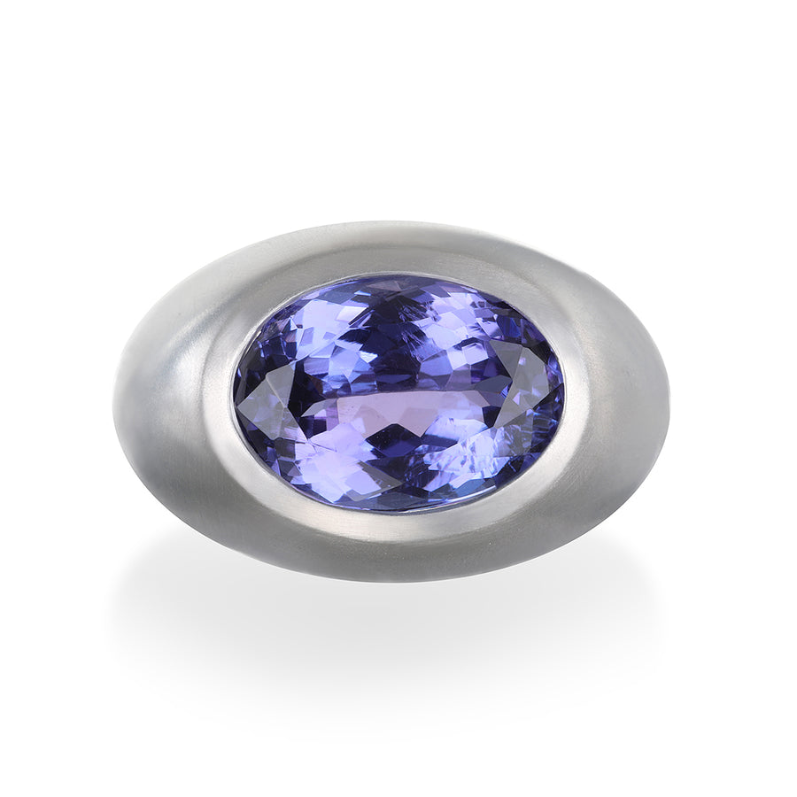 Platinum Faceted Oval Tanzanite Dome Ring