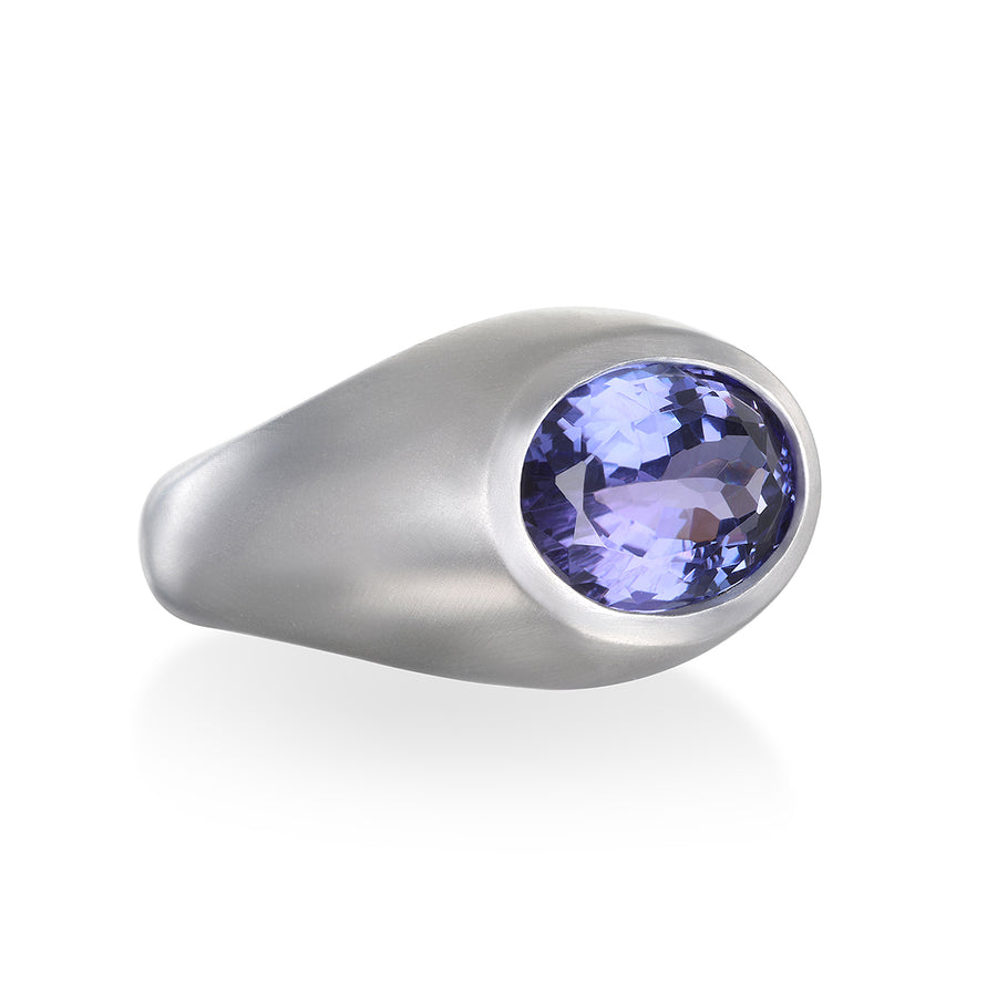 Platinum Faceted Oval Tanzanite Dome Ring