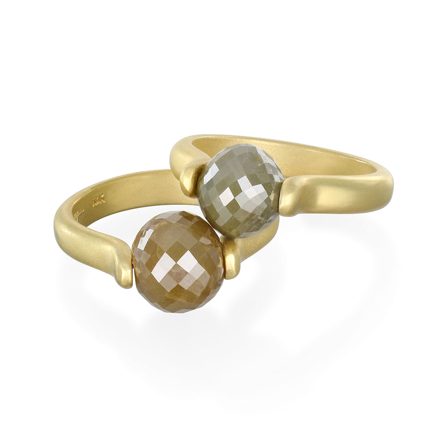 18 Karat Gold Faceted Milky Diamond Bead Ring
