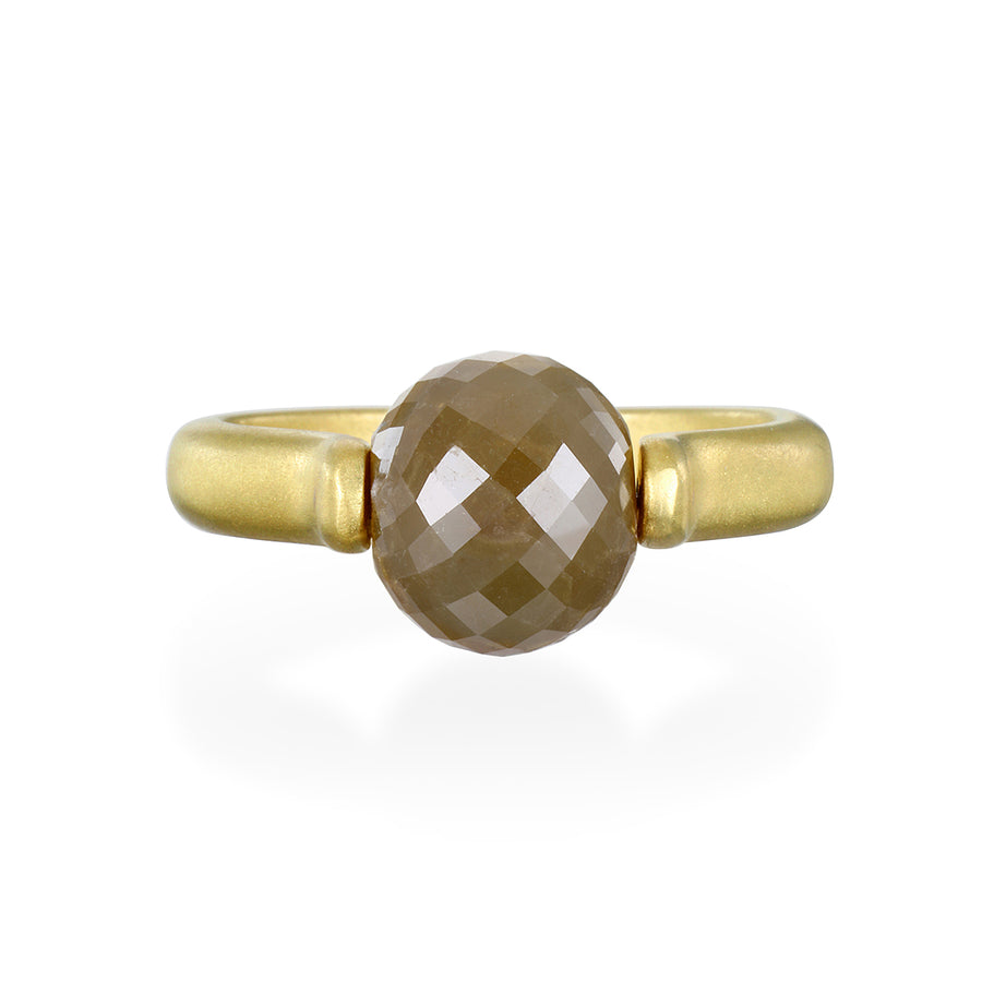 18 Karat Gold Faceted Milky Diamond Bead Ring