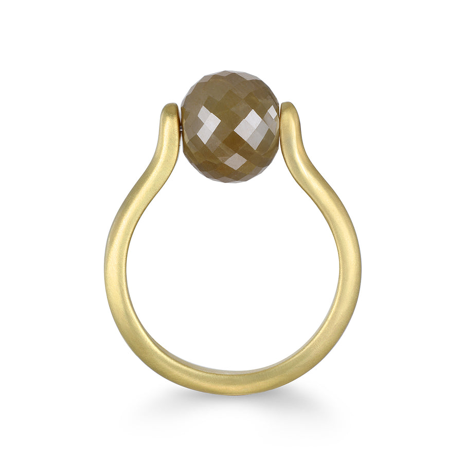 18 Karat Gold Faceted Milky Diamond Bead Ring