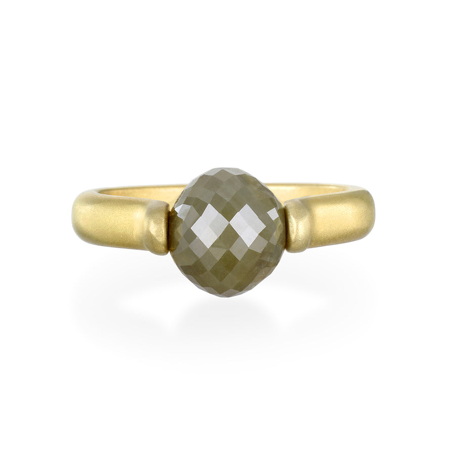 18 Karat Gold Faceted Milky Diamond Bead Ring