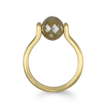 18 Karat Gold Faceted Milky Diamond Bead Ring