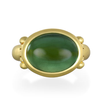 18 Karat Gold Green Tourmaline Cabochon Hinge Ring