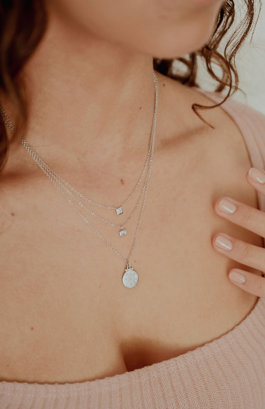 18 Karat White Gold Diamond Baguette Drop Necklace