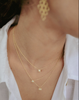 18 Karat Gold Diamond Baguette Station Necklace