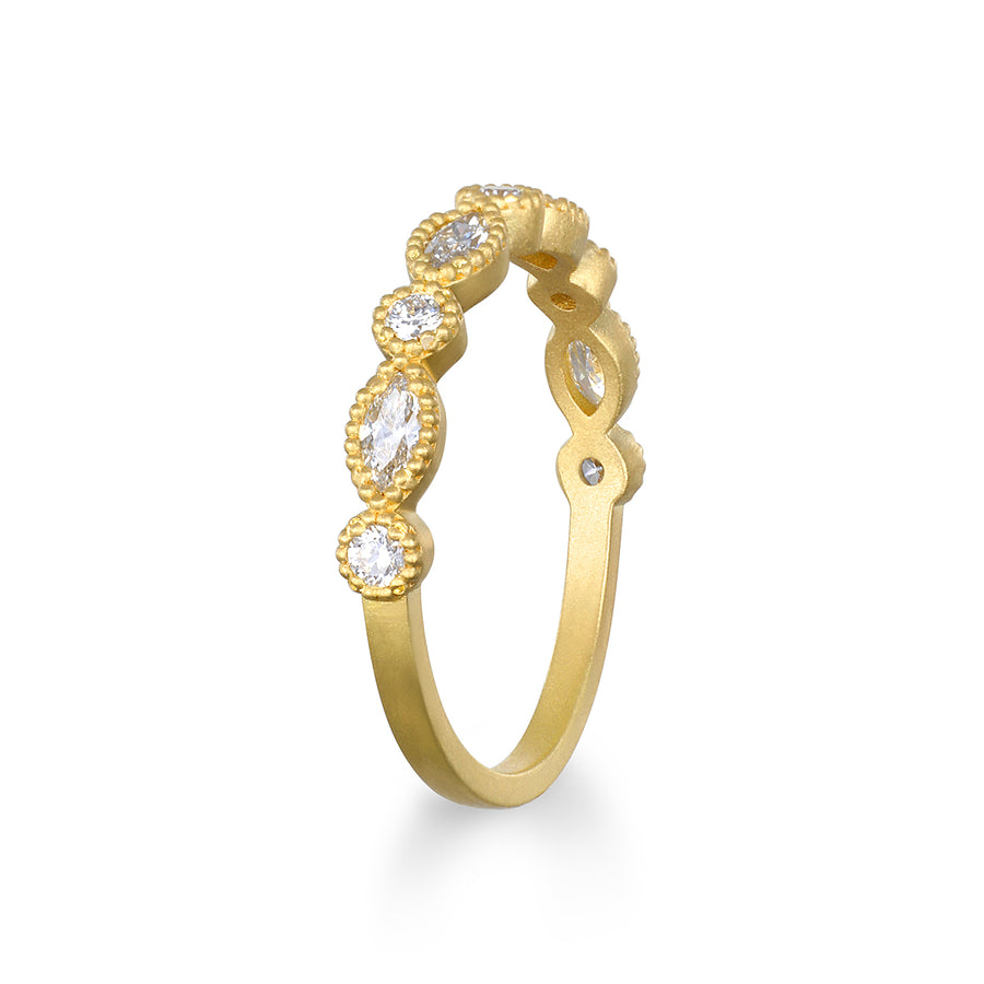 18 Karat Gold Marquise/Round Diamond Half Eternity Band