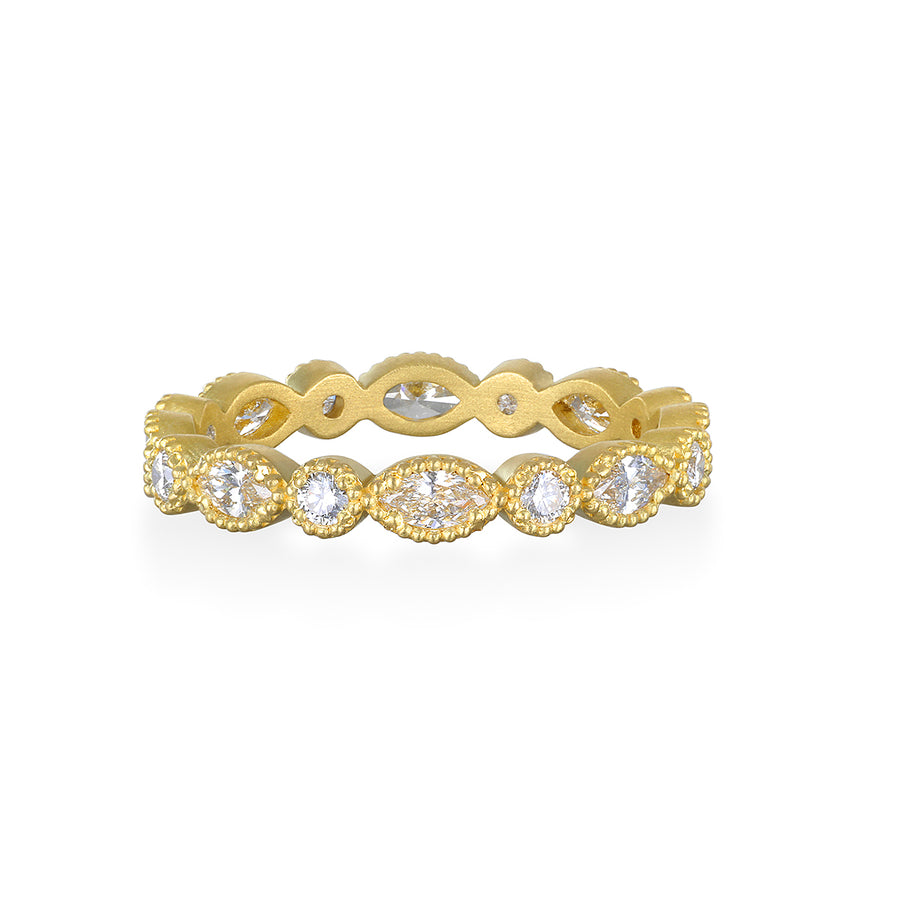18 Karat Gold Marquise/Round Diamond Eternity Band with Milgrain Detail