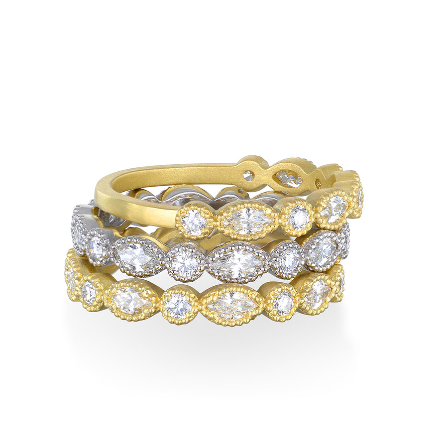 18 Karat Gold Marquise/Round Diamond Eternity Band with Milgrain Detail