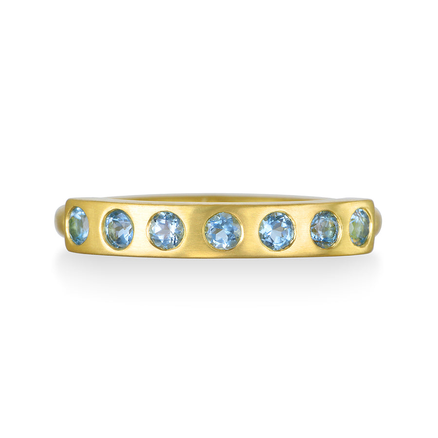 18 Karat Gold Light Aquamarine Burnished Bar Ring