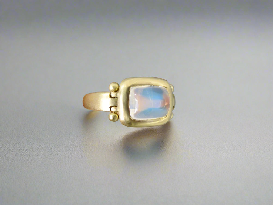 18 Karat Gold Cushion Cut Moonstone Hinge Ring
