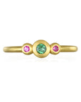 18 Karat Gold Green and Pink Tourmaline Stack Ring