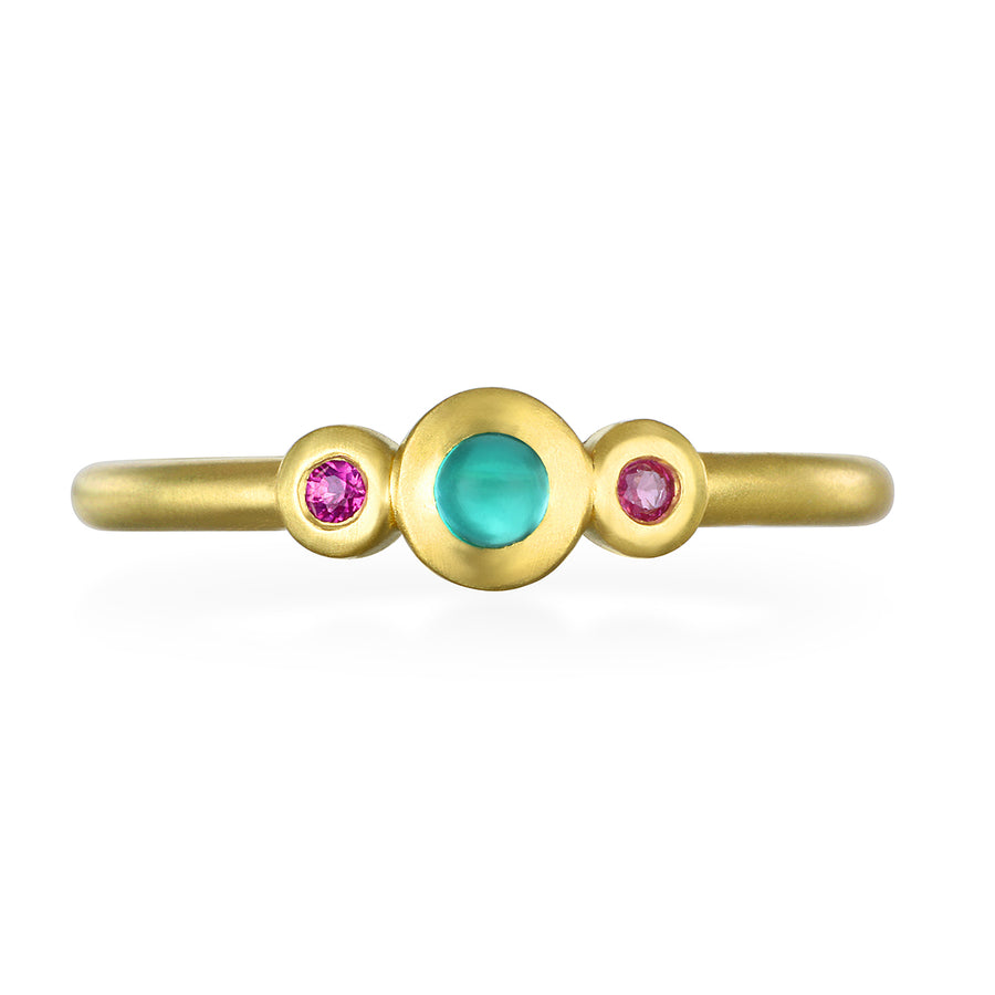 18 Karat Gold Emerald and Pink Sapphire Stack Ring