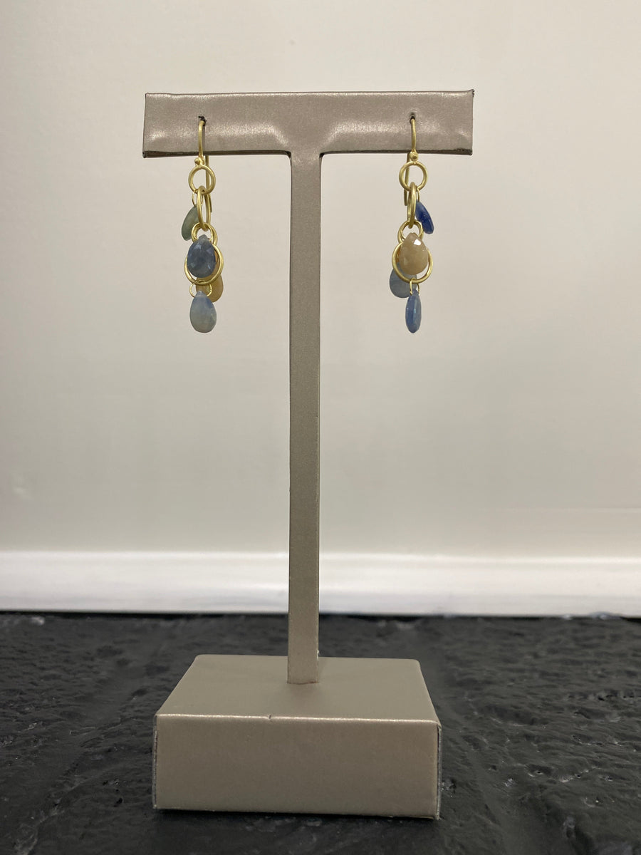 18K Gold Multi-Loop Light Umba Sapphire Briolette Earrings