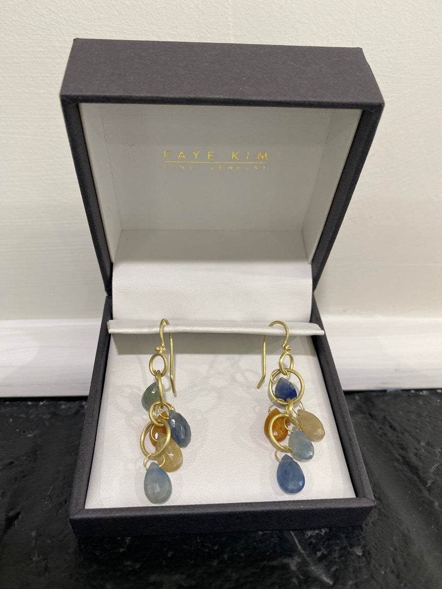 18K Gold Multi-Loop Light Umba Sapphire Briolette Earrings