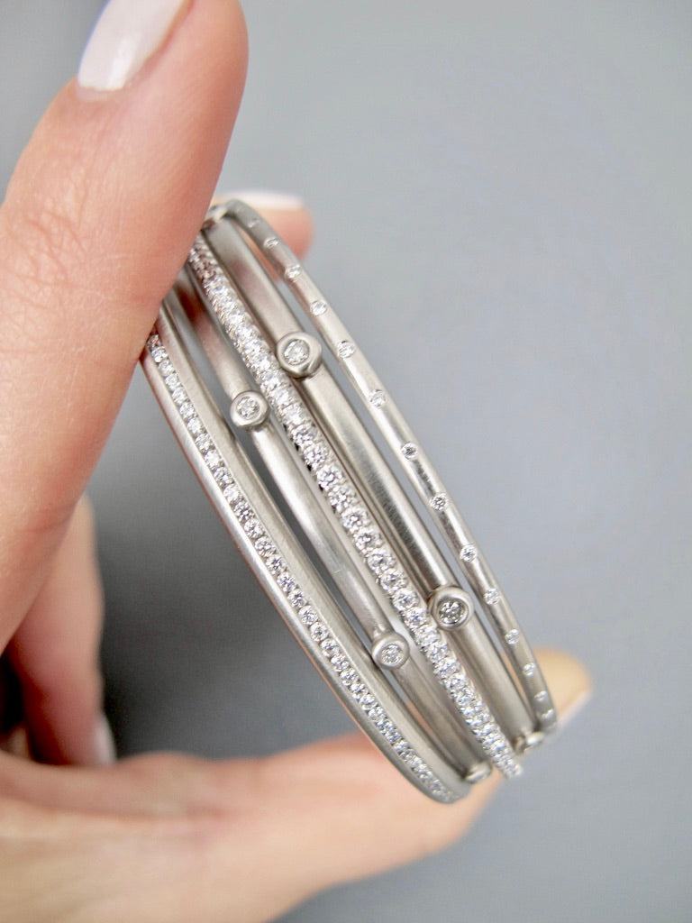Platinum Bangle Bracelet With Diamond Granulation Beads