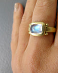 18 Karat Gold Hinged Rectangle Ceylon Moonstone Ring