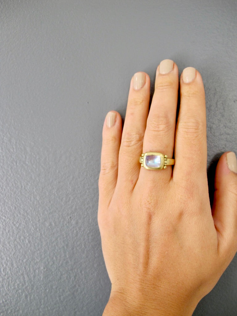 18 Karat Gold Cushion Cut Moonstone Hinge Ring