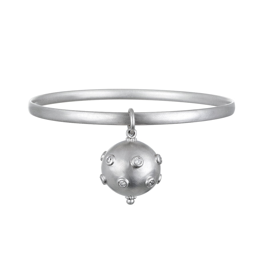 Platinum Bangle Bracelet with Diamond Ball Charm