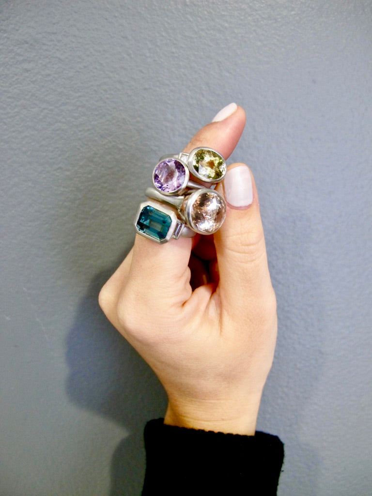 Platinum Blue Green Tourmaline Ring