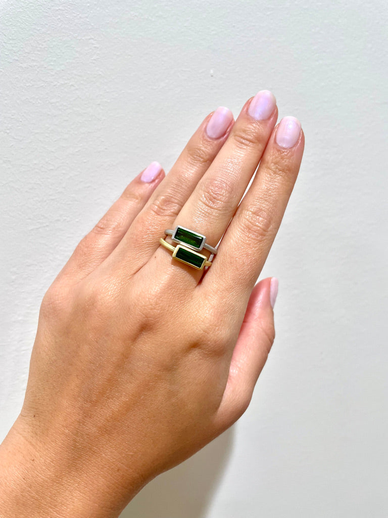 Green Tourmaline Baguette Bezel Ring