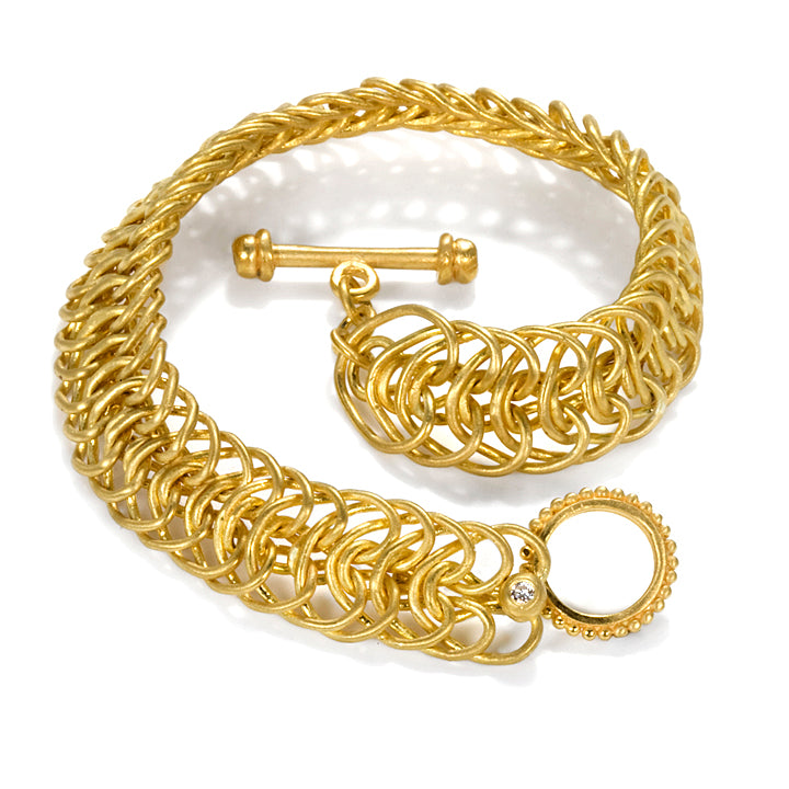 22 Karat Gold Handwoven Toggle Bracelet
