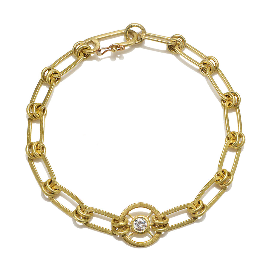 Platinum Paperclip Link Bracelet with Diamond Wheel