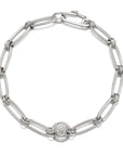 Platinum Paperclip Link Bracelet with Diamond Wheel