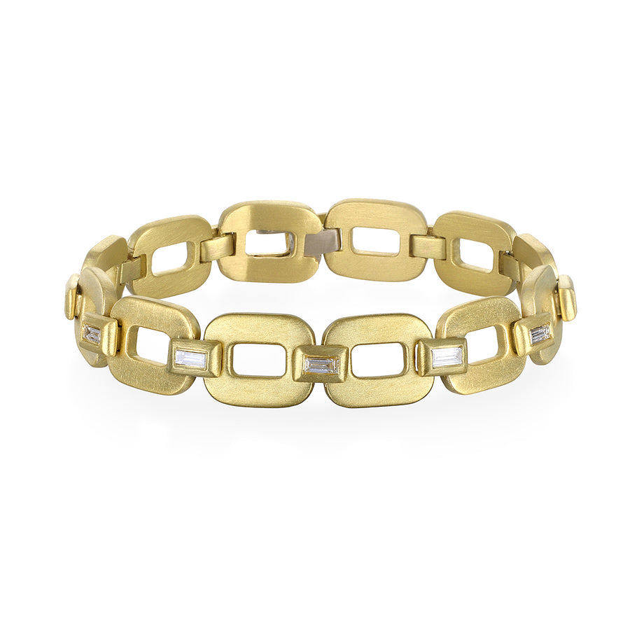 18 Karat Gold Diamond Baguette Hinged Link Bracelet