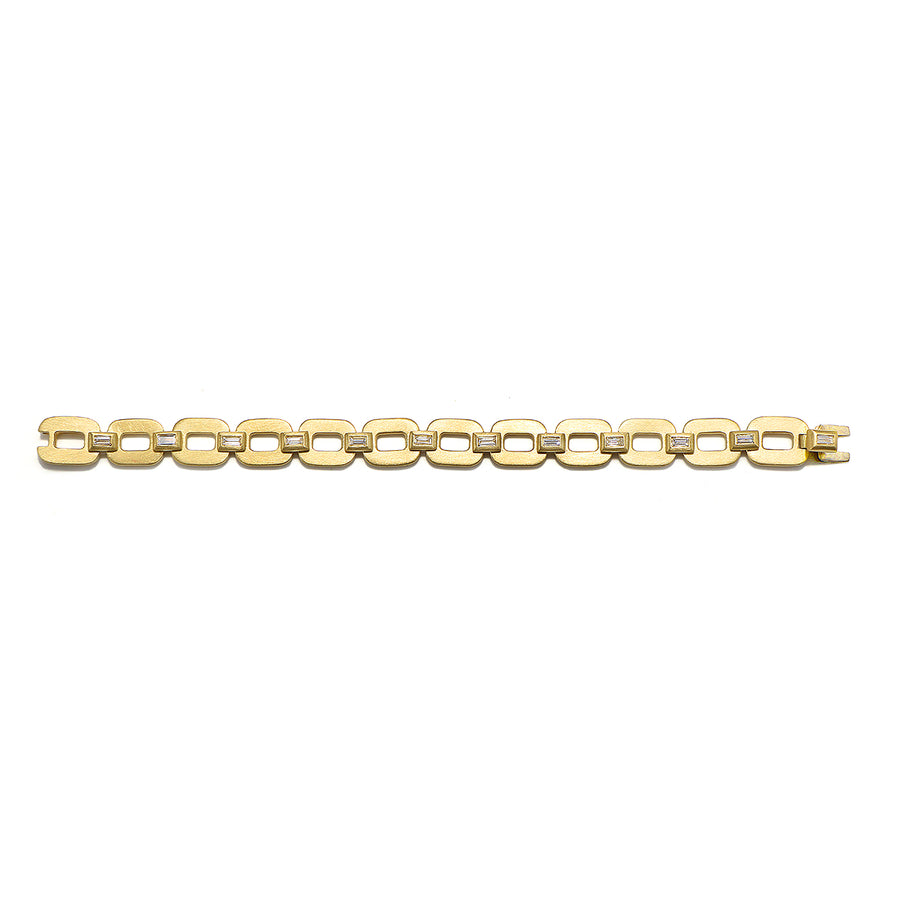 18 Karat Gold Diamond Baguette Hinged Link Bracelet