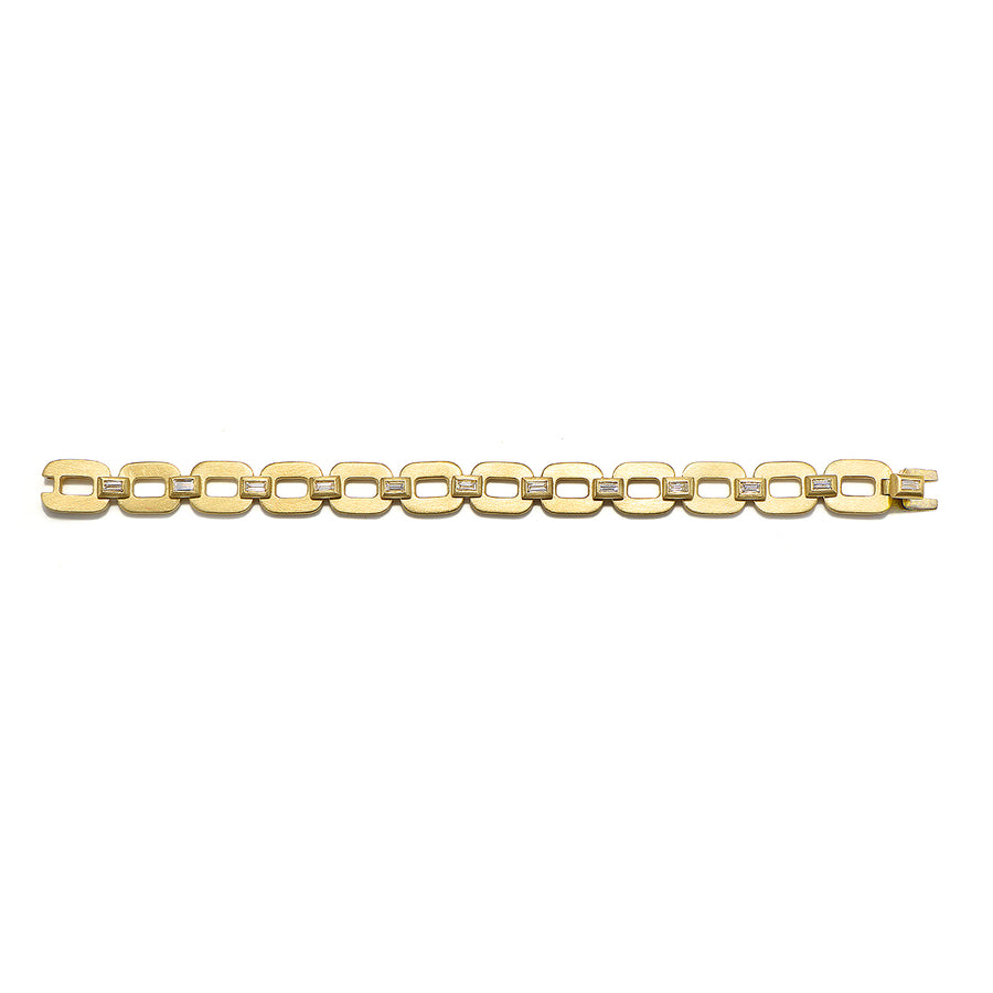 18 Karat Gold Diamond Baguette Hinged Link Bracelet