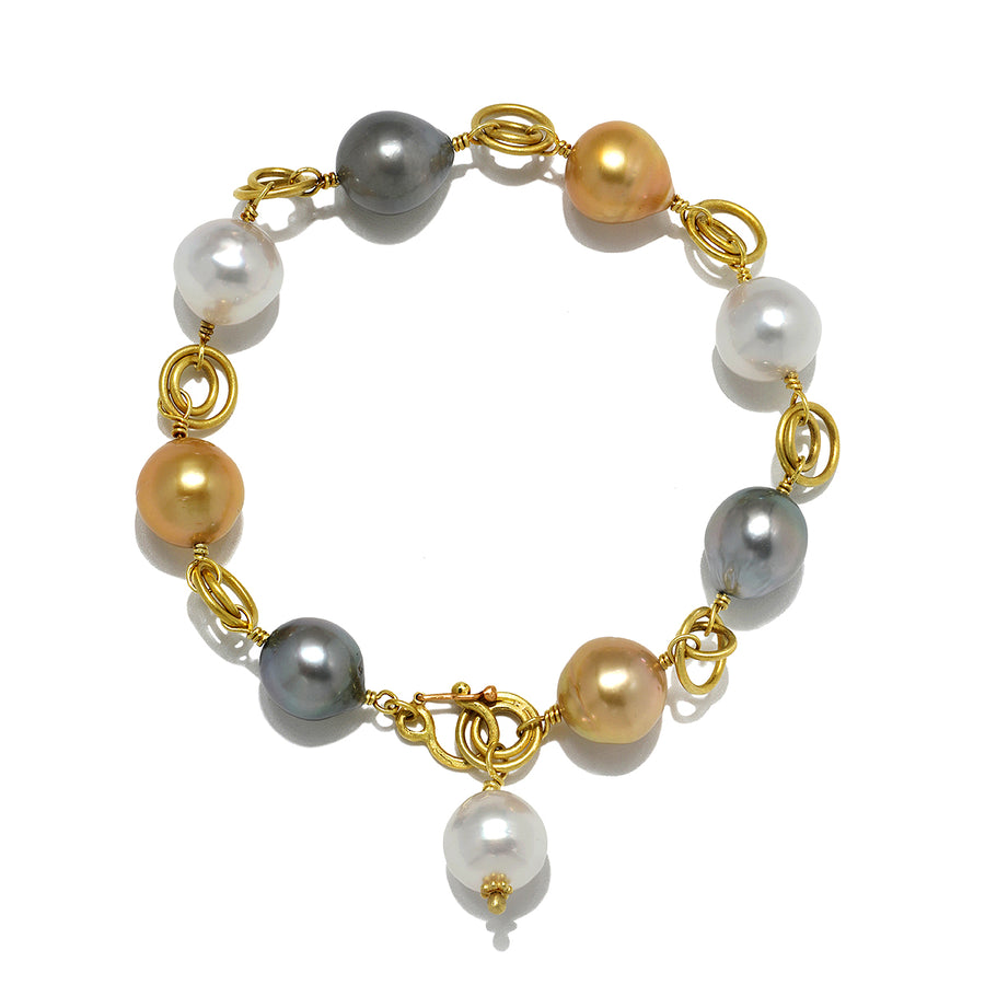 18 Karat Gold Multicolor South Sea Pearl 18K Gold Bracelet